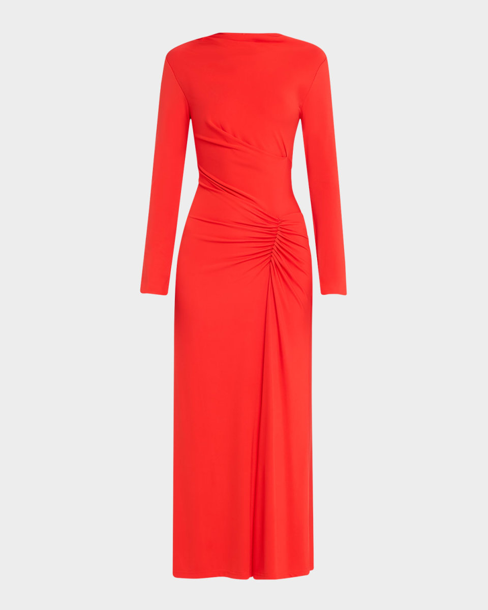 Ferrera Ruched Long-Sleeve Midi Dress